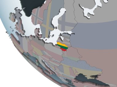 Litvanya katıştırılmış bayrak ile siyasi dünya üzerinde. 3D çizim.