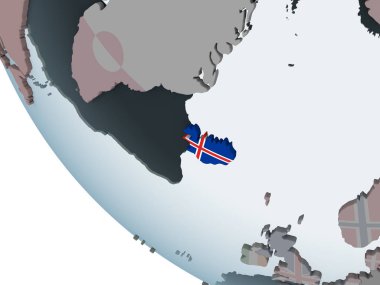 İzlanda katıştırılmış bayrak ile siyasi dünya üzerinde. 3D çizim.