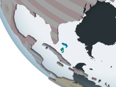 Bahamalar katıştırılmış bayrak ile siyasi dünya üzerinde. 3D çizim.