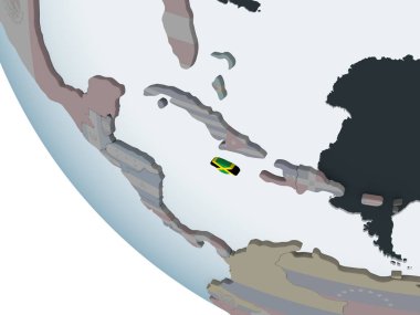 Jamaika katıştırılmış bayrak ile siyasi dünya üzerinde. 3D çizim.
