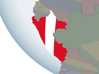 Peru katıştırılmış bayrak ile siyasi dünya üzerinde. 3D çizim.