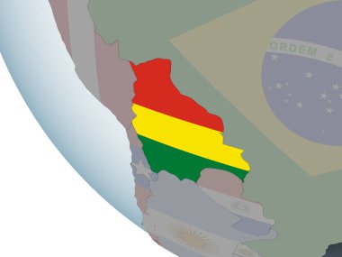 Bolivya katıştırılmış bayrak ile siyasi dünya üzerinde. 3D çizim.