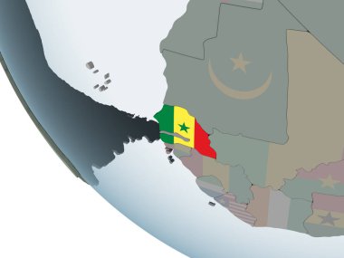 Senegal katıştırılmış bayrak ile siyasi dünya üzerinde. 3D çizim.