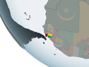 Gine-Bissau katıştırılmış bayrak ile siyasi dünya üzerinde. 3D çizim.