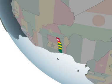 Togo katıştırılmış bayrak ile siyasi dünya üzerinde. 3D çizim.