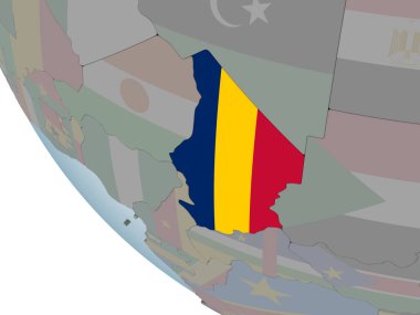 Chad katıştırılmış bayrak ile siyasi dünya üzerinde. 3D çizim.