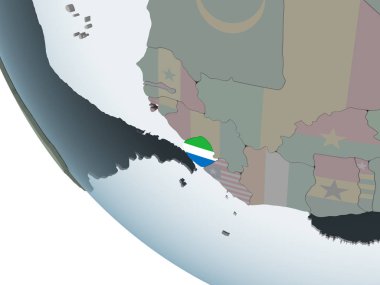 Sierra Leone katıştırılmış bayrak ile siyasi dünya üzerinde. 3D çizim.