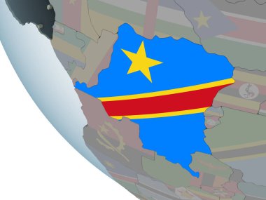 Demokratik Kongo Cumhuriyeti katıştırılmış bayrak ile siyasi dünya üzerinde. 3D çizim.
