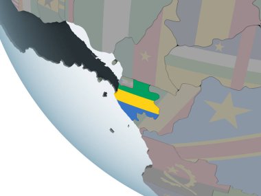 Gabon katıştırılmış bayrak ile siyasi dünya üzerinde. 3D çizim.