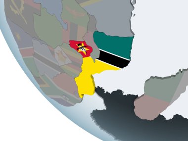 Mozambik katıştırılmış bayrak ile siyasi dünya üzerinde. 3D çizim.