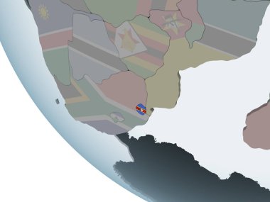 Svaziland katıştırılmış bayrak ile siyasi dünya üzerinde. 3D çizim.