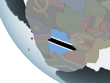 Botsvana katıştırılmış bayrak ile siyasi dünya üzerinde. 3D çizim.