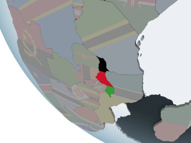 Malavi katıştırılmış bayrak ile siyasi dünya üzerinde. 3D çizim.