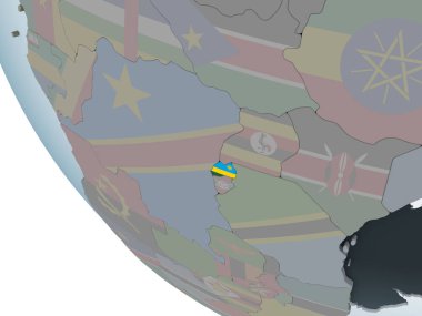 Ruanda katıştırılmış bayrak ile siyasi dünya üzerinde. 3D çizim.
