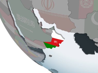 Umman katıştırılmış bayrak ile siyasi dünya üzerinde. 3D çizim.