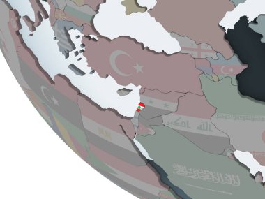 Lübnan katıştırılmış bayrak ile siyasi dünya üzerinde. 3D çizim.