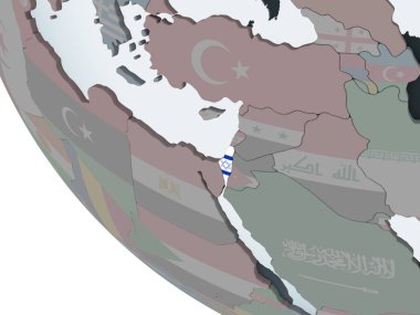 İsrail katıştırılmış bayrak ile siyasi dünya üzerinde. 3D çizim.