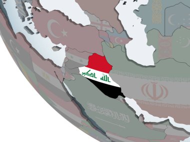 Irak katıştırılmış bayrak ile siyasi dünya üzerinde. 3D çizim.