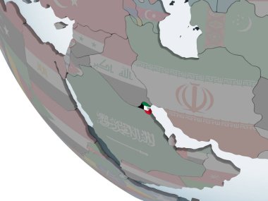 Kuveyt katıştırılmış bayrak ile siyasi dünya üzerinde. 3D çizim.