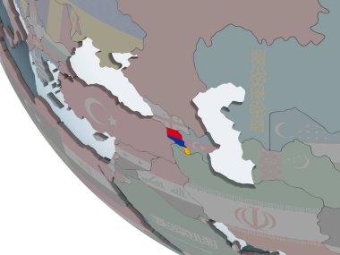 Ermenistan katıştırılmış bayrak ile siyasi dünya üzerinde. 3D çizim.