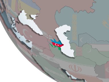 Azerbaycan katıştırılmış bayrak ile siyasi dünya üzerinde. 3D çizim.