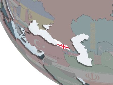 Georgia katıştırılmış bayrak ile siyasi dünya üzerinde. 3D çizim.