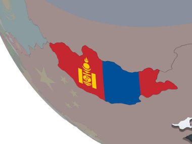 Moğolistan katıştırılmış bayrak ile siyasi dünya üzerinde. 3D çizim.