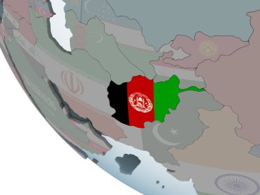 Afganistan katıştırılmış bayrak ile siyasi dünya üzerinde. 3D çizim.