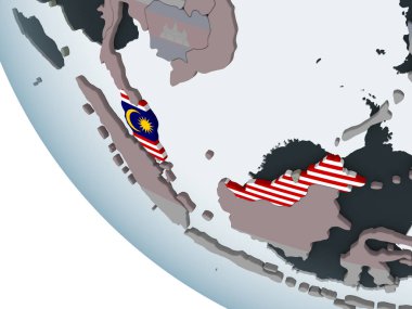 Malezya katıştırılmış bayrak ile siyasi dünya üzerinde. 3D çizim.