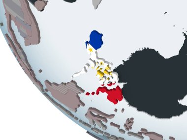 Filipinler katıştırılmış bayrak ile siyasi dünya üzerinde. 3D çizim.