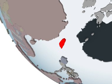 Tayvan katıştırılmış bayrak ile siyasi dünya üzerinde. 3D çizim.