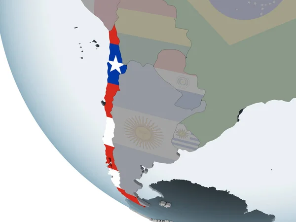Chili Sur Globe Politique Avec Drapeau Intégré Illustration — Photo