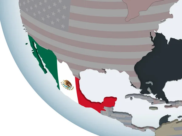 Messico Sul Globo Politico Con Bandiera Incorporata Illustrazione — Foto Stock