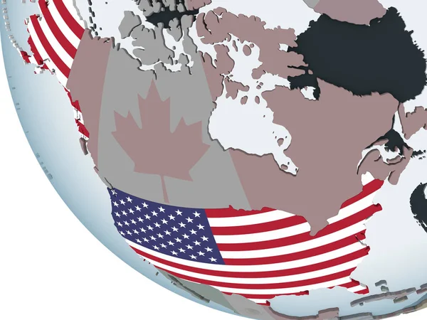 ABD katıştırılmış bayrak ile siyasi dünya üzerinde. 3D çizim.