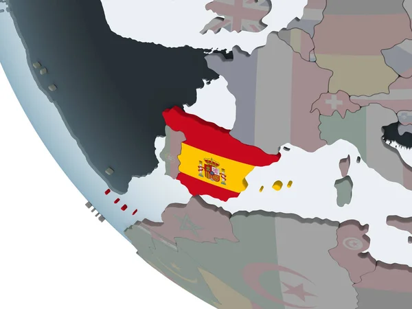 Spanje Politieke Wereldbol Met Ingesloten Vlag Illustratie — Stockfoto