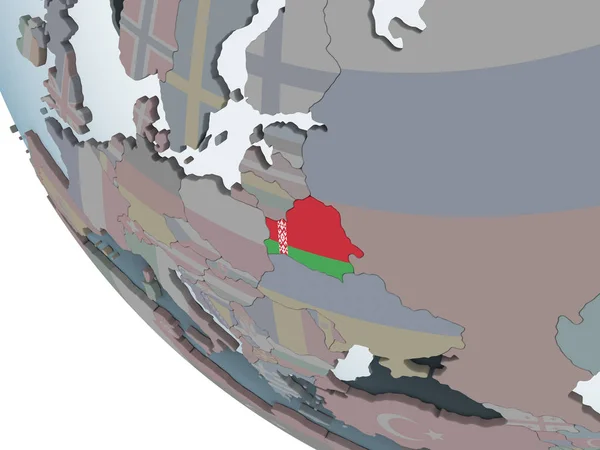 白俄罗斯关于嵌入式旗政治地球仪 — 图库照片