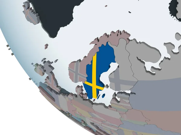 Svezia Sul Globo Politico Con Bandiera Incorporata Illustrazione — Foto Stock