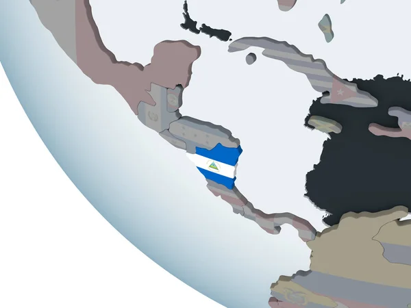 Nicaragua Politikai Globe Beágyazott Zászló Illusztráció — Stock Fotó