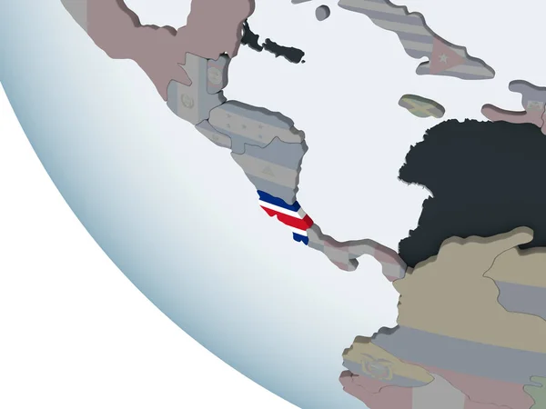 Kostaryka Globus Polityczny Flagą Osadzonych Ilustracja — Zdjęcie stockowe