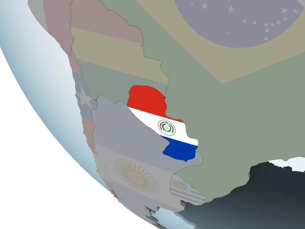 Paraguay Globo Político Con Bandera Incrustada Ilustración —  Fotos de Stock