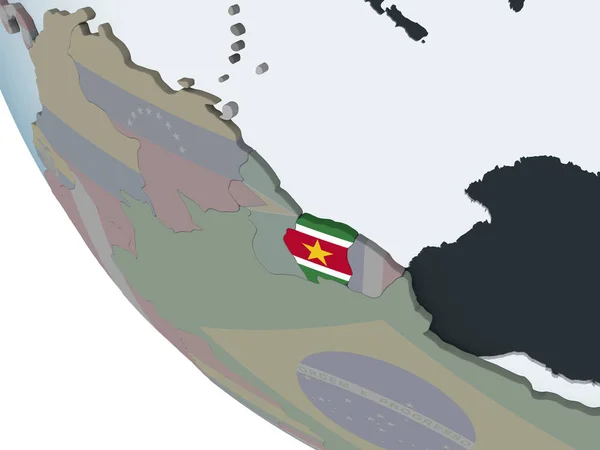 Suriname Auf Politischem Globus Mit Eingebetteter Flagge Illustration — Stockfoto