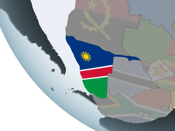 Namibia Sul Globo Politico Con Bandiera Incorporata Illustrazione — Foto Stock