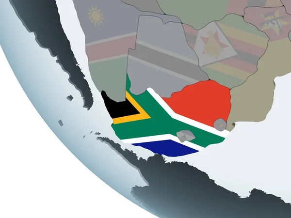 Südafrika Auf Politischem Globus Mit Eingebetteter Flagge Illustration — Stockfoto