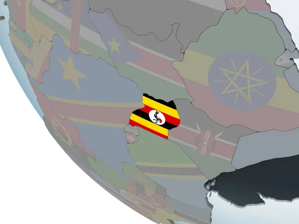 Uganda Sul Globo Politico Con Bandiera Incorporata Illustrazione — Foto Stock