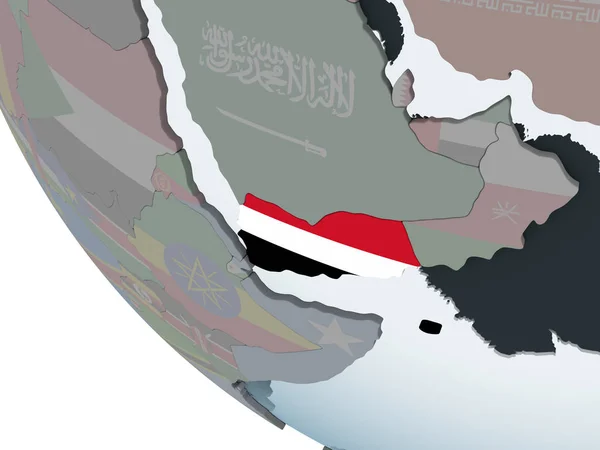 Yémen Sur Globe Politique Avec Drapeau Intégré Illustration — Photo