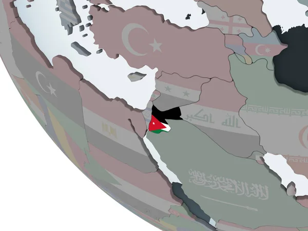 Jordánia Politikai Globe Beágyazott Zászló Illusztráció — Stock Fotó
