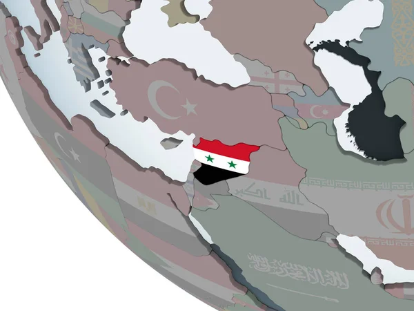 Síria Globo Político Com Bandeira Embutida Ilustração — Fotografia de Stock