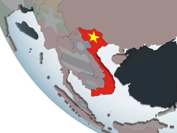 越南在嵌入式旗政治地球仪 — 图库照片
