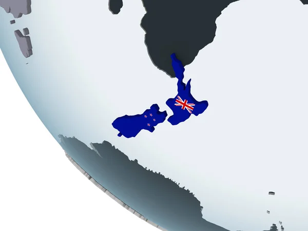 Zéland Politikai Globe Beágyazott Zászló Illusztráció — Stock Fotó