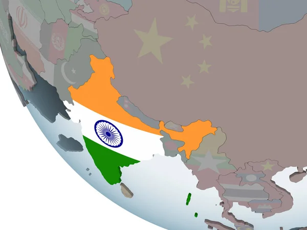 India Mundo Político Con Bandera Incrustada Ilustración — Foto de Stock